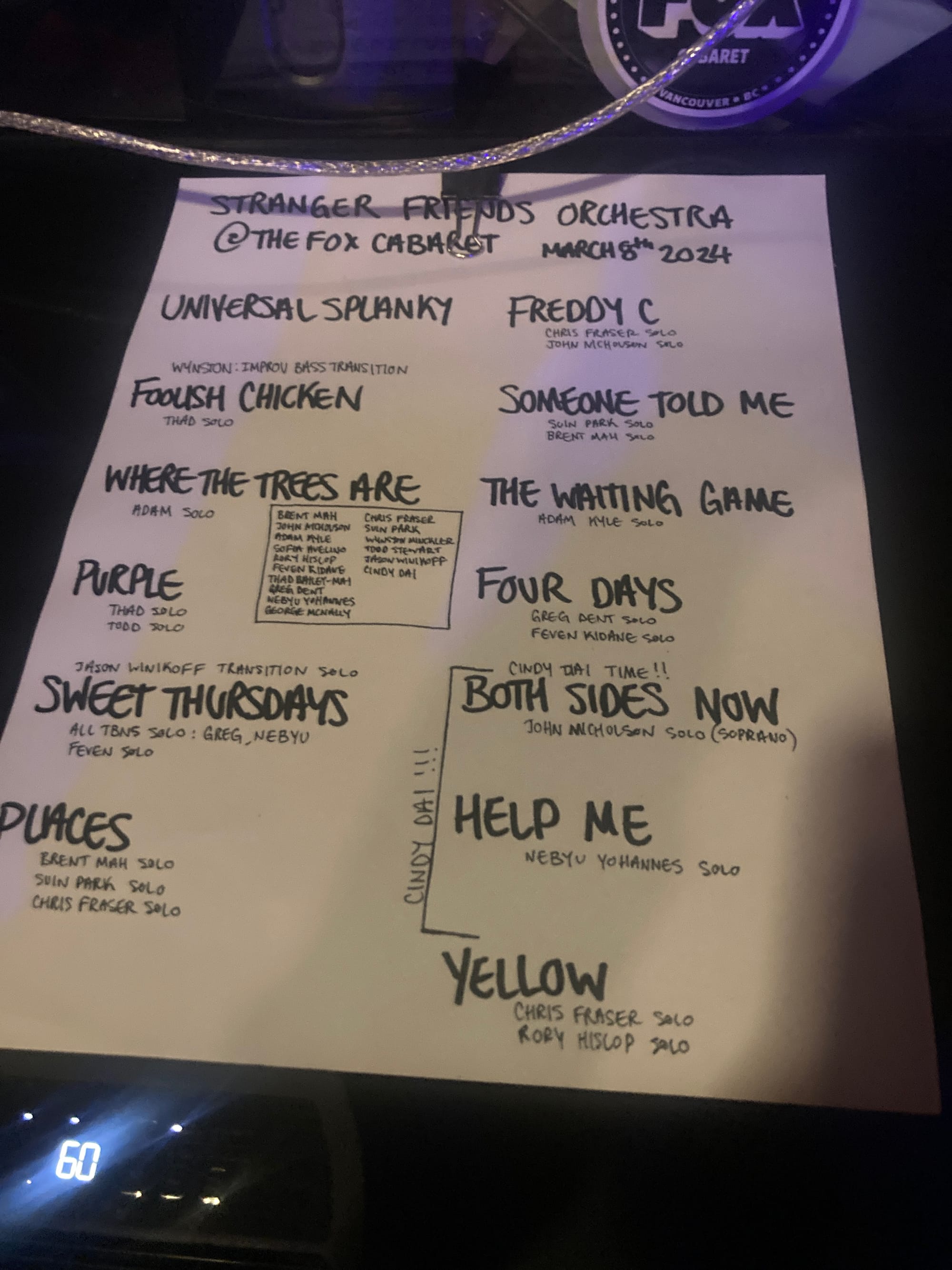 Big band setlist