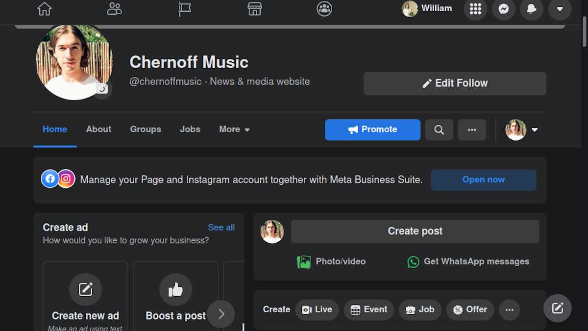 Facebook screenshot of Chernoff Music
