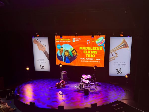 June 24, 2025 before Bill Frisell concert, screen shows Madeleine Elkins trio